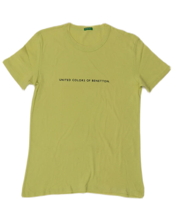Benetton Womens Graphic T-Shirt Top UK 12 Medium Green Cotton