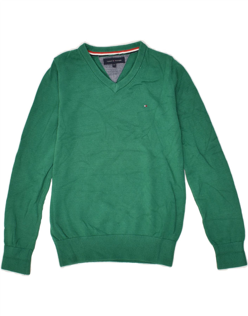 TOMMY HILFIGER Boys V-Neck Jumper Sweater 6-7 Years Green Cotton | Vintage Tommy Hilfiger | Thrift | Second-Hand Tommy Hilfiger | Used Clothing | Messina Hembry 