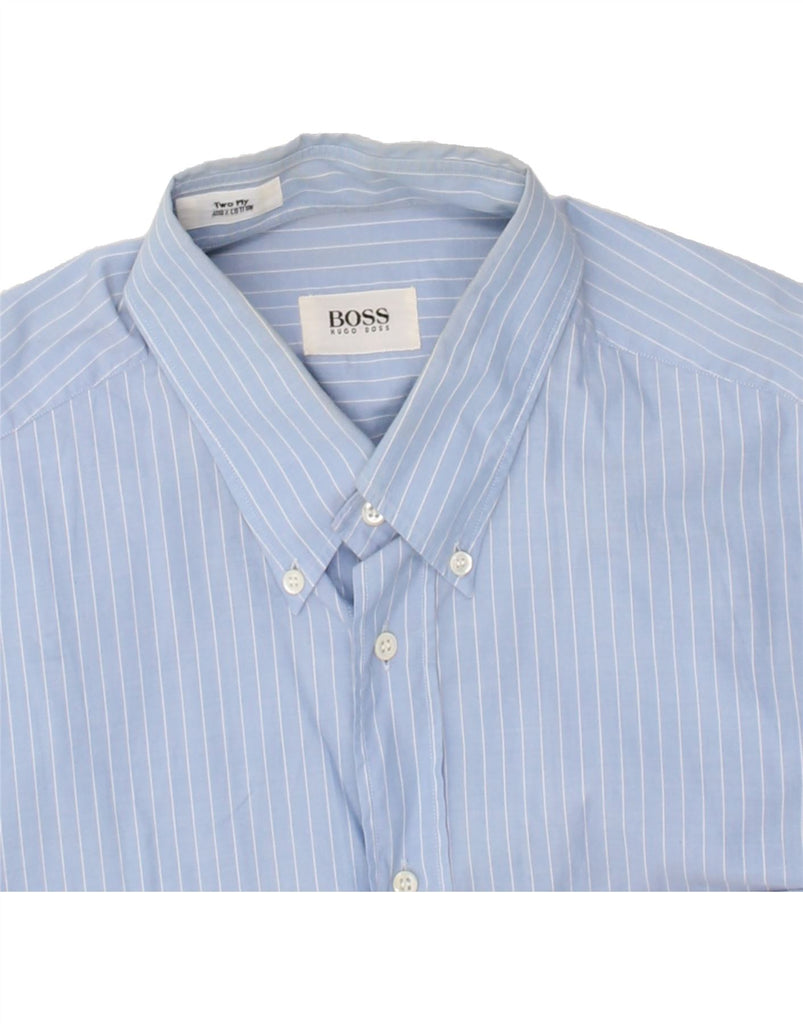 HUGO BOSS Mens Shirt XL Blue Striped Cotton | Vintage Hugo Boss | Thrift | Second-Hand Hugo Boss | Used Clothing | Messina Hembry 