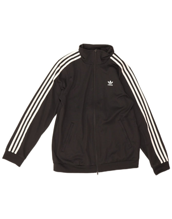 Adidas Womens Tracksuit Top Jacket UK 12 Medium Black Cotton