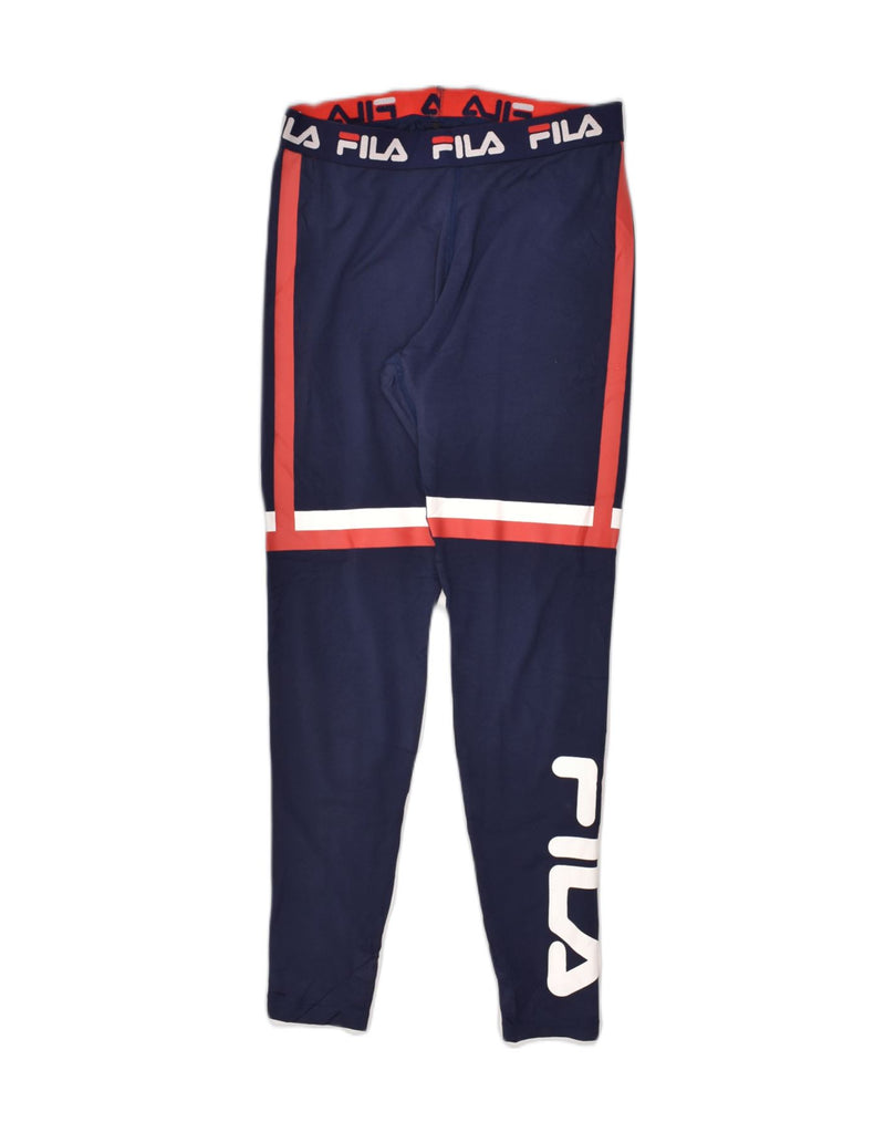 FILA Womens Graphic Leggings UK 14 Large Navy Blue | Vintage Fila | Thrift | Second-Hand Fila | Used Clothing | Messina Hembry 