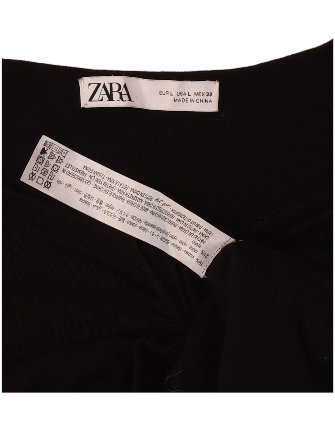 Zara Womens Crop Top Long Sleeve UK 14 Large Black Viscose