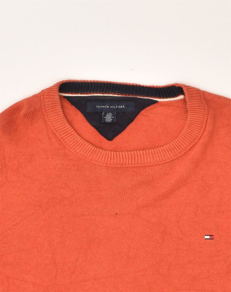 TOMMY HILFIGER Mens Crew Neck Jumper Sweater Large Orange Cotton | Vintage Tommy Hilfiger | Thrift | Second-Hand Tommy Hilfiger | Used Clothing | Messina Hembry 