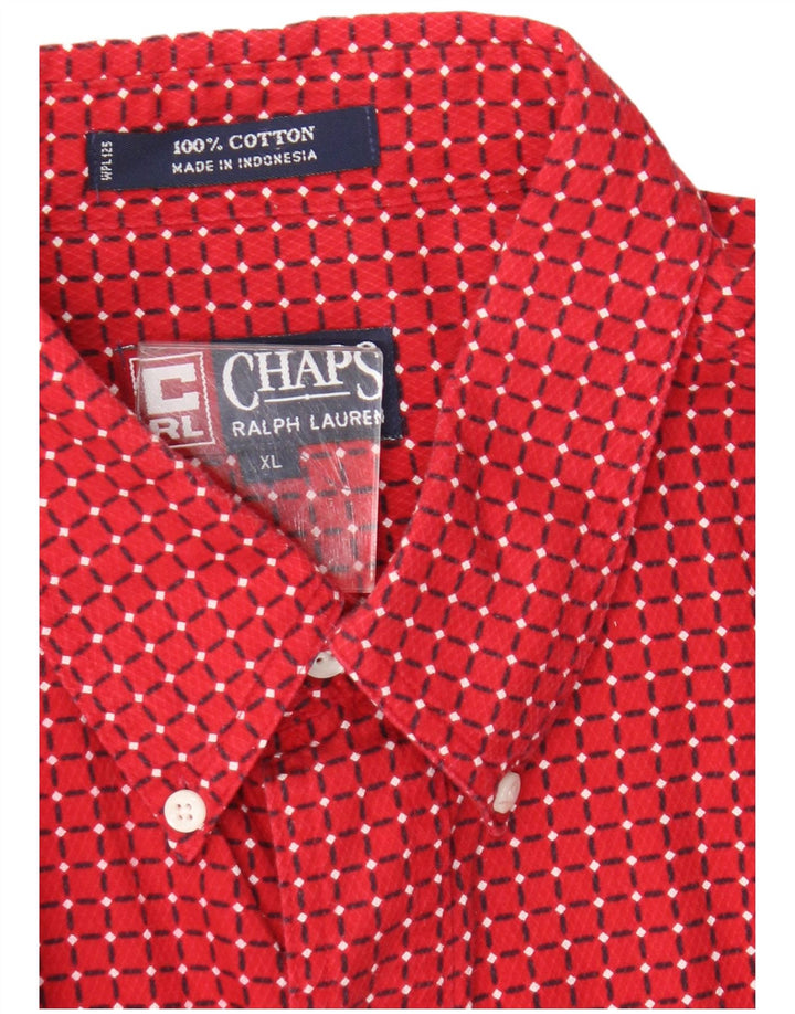 Chaps Mens Short Sleeve Shirt XL Red Geometric Cotton