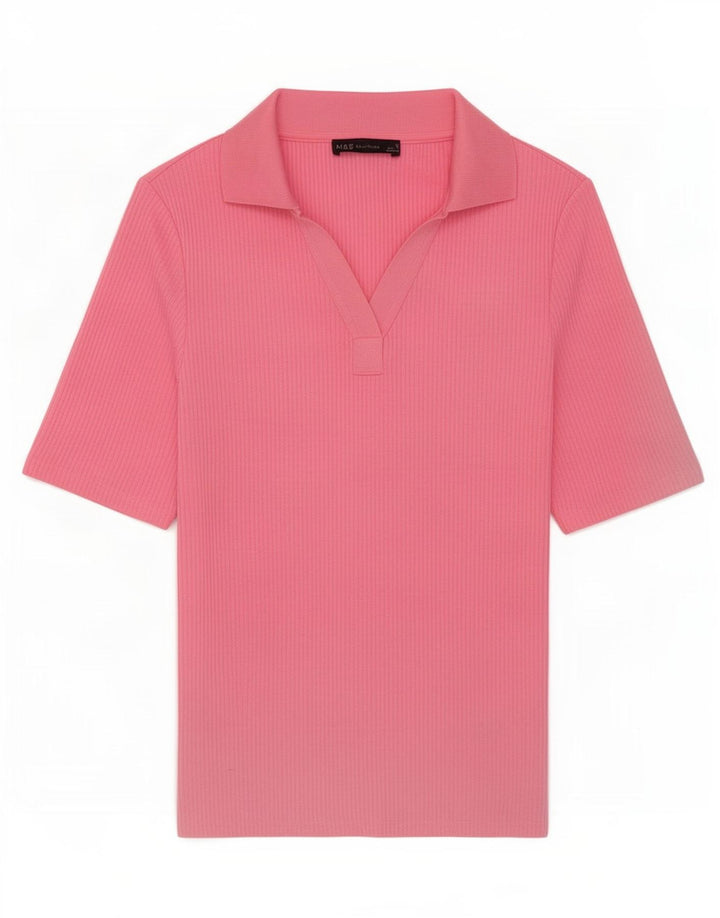 Marks & Spencer Womens Polo Shirt UK 12 Medium Pink Polyester