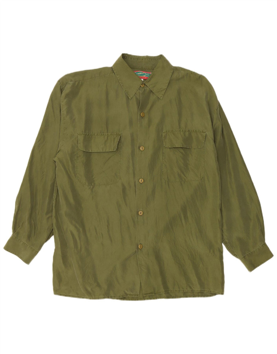 Vintage Mens Shirt Large Green Silk