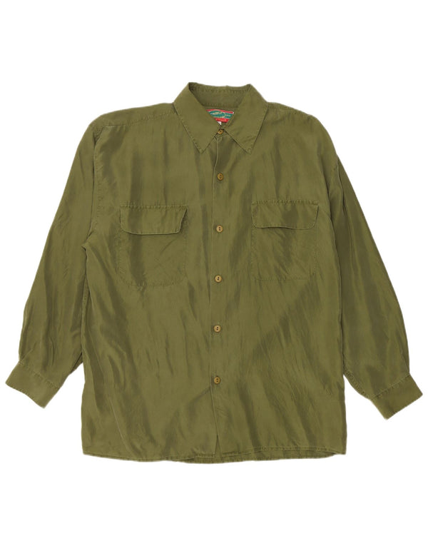 Vintage Mens Shirt Large Green Silk