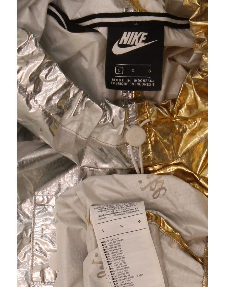 Nike Womens Graphic Oversized Anorak Jacket UK 16 Large Silver Colourblock
