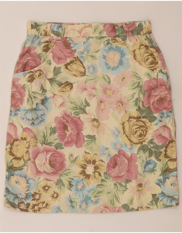 VINTAGE Womens High Waist Straight Skirt W30 Medium Yellow Floral