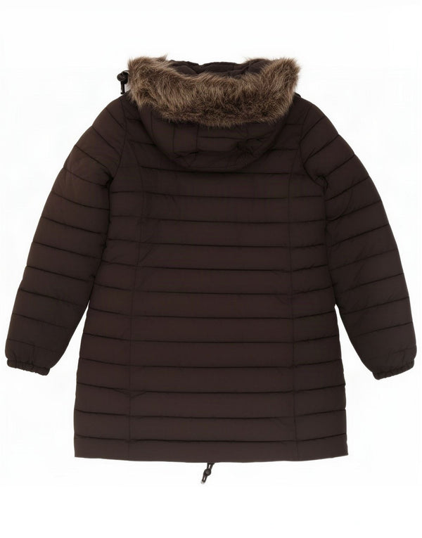 Superdry Womens Hooded Padded Coat UK 12 Medium Black Polyester