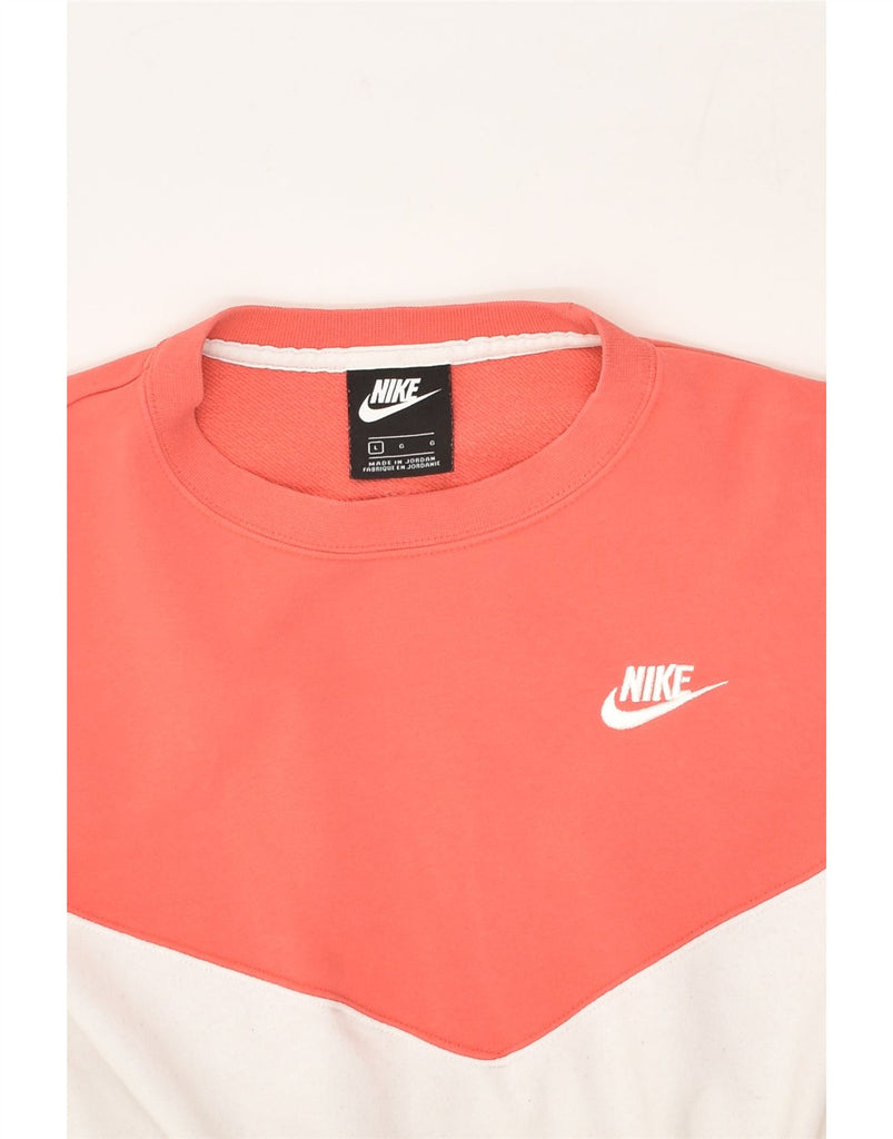 NIKE Womens Sweatshirt Jumper UK 16 Large Pink Colourblock Cotton | Vintage Nike | Thrift | Second-Hand Nike | Used Clothing | Messina Hembry 