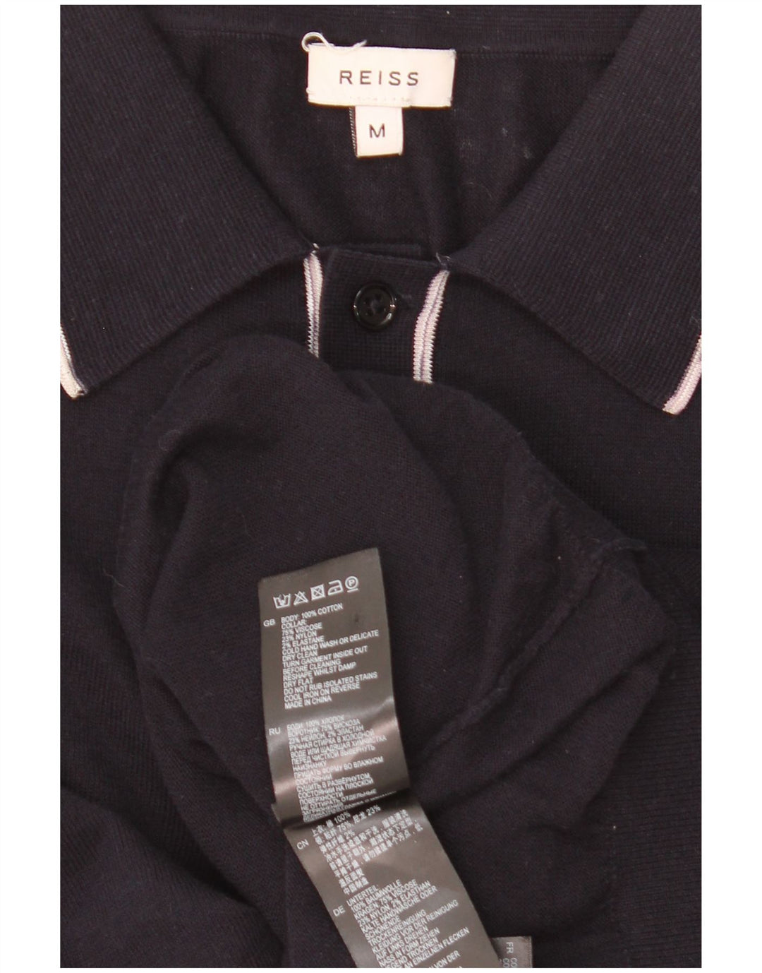 REISS Mens Polo Neck Jumper Sweater Medium Navy Blue Cotton
