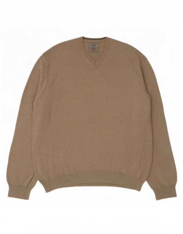 Marks & Spencer Mens V-Neck Jumper Sweater 2XL Beige Cotton