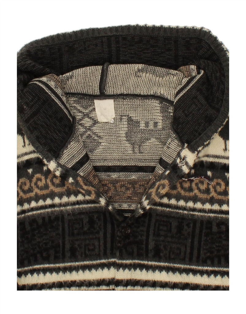VINTAGE Mens Hooded Cardigan Sweater Large Grey Fair Isle Vintage Vintage and Second-Hand Vintage from Messina Hembry 
