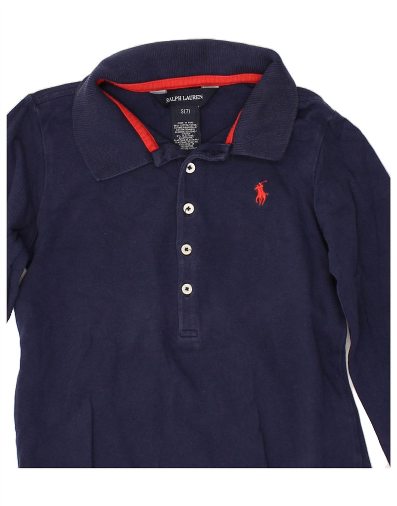 RALPH LAUREN Girls Long Sleeve Polo Shirt 6-7 Years Small Navy Blue Cotton | Vintage Ralph Lauren | Thrift | Second-Hand Ralph Lauren | Used Clothing | Messina Hembry 