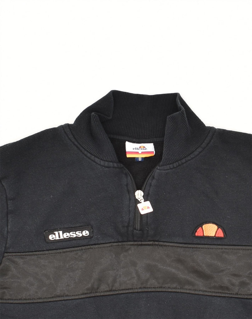 ELLESSE Womens Zip Neck Sweatshirt Jumper UK 8 Small Black Cotton | Vintage Ellesse | Thrift | Second-Hand Ellesse | Used Clothing | Messina Hembry 