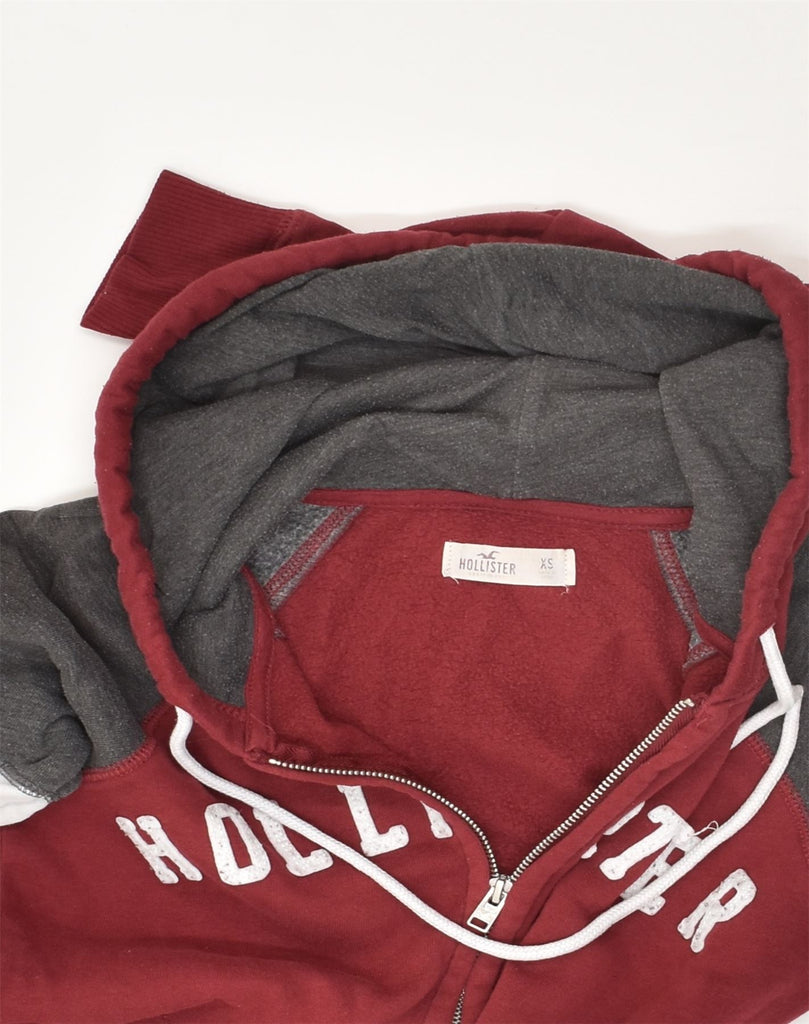 HOLLISTER Womens Graphic Zip Hoodie Sweater UK 6 XS Red Colourblock Cotton | Vintage Hollister | Thrift | Second-Hand Hollister | Used Clothing | Messina Hembry 