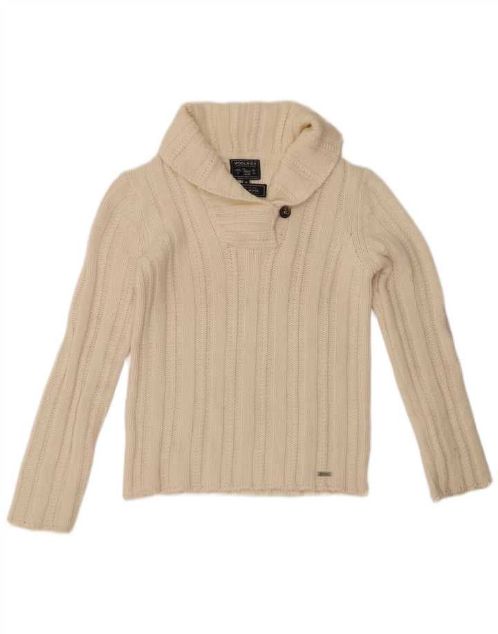 WOOLRICH Womens Shawl Neck Jumper Sweater UK 12 Medium White