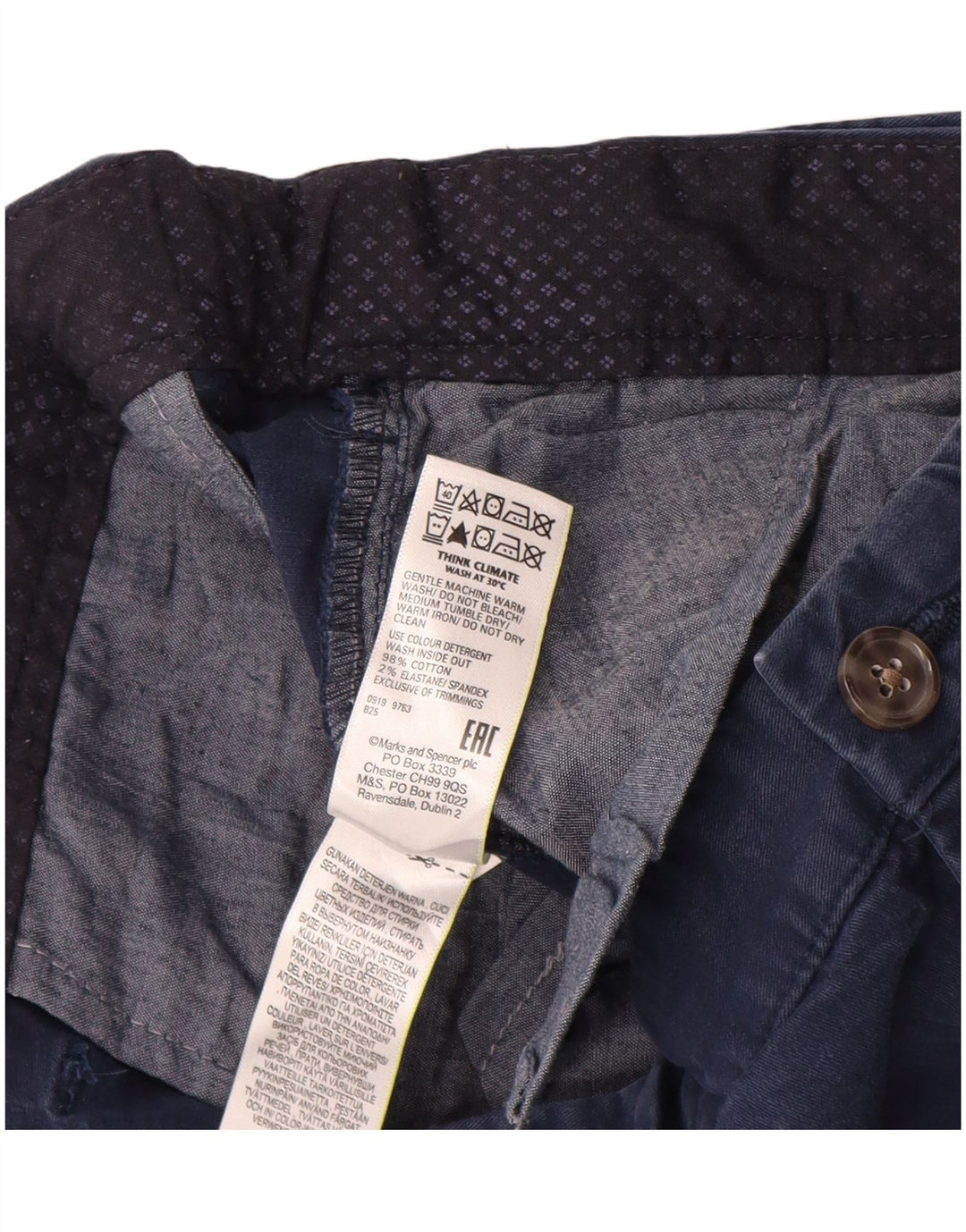 Marks & Spencer Mens Straight Regular Chino Trousers W40 L33 Navy Blue