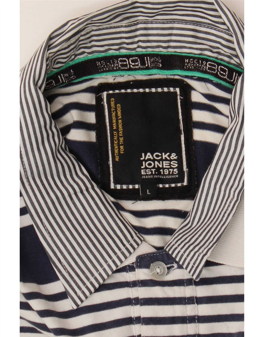 Jack & Jones Mens Polo Shirt Large Navy Blue Striped