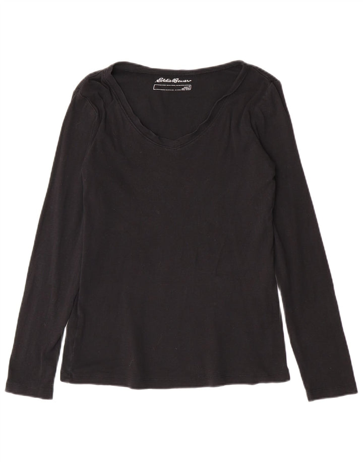 Eddie Bauer Womens Top Long Sleeve UK 10 Small Black Cotton