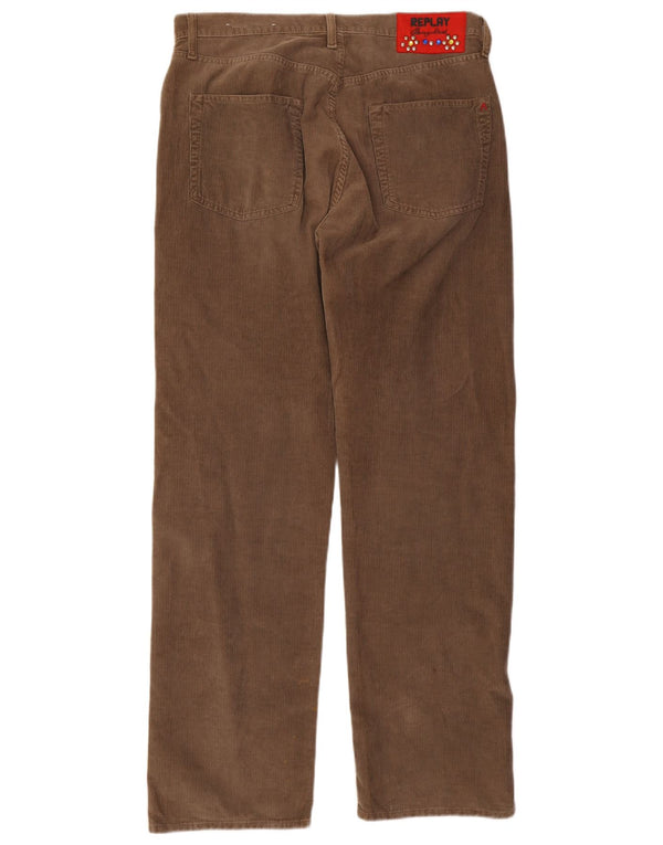 Replay Womens Straight Corduroy Trousers W36 L34 Brown Cotton