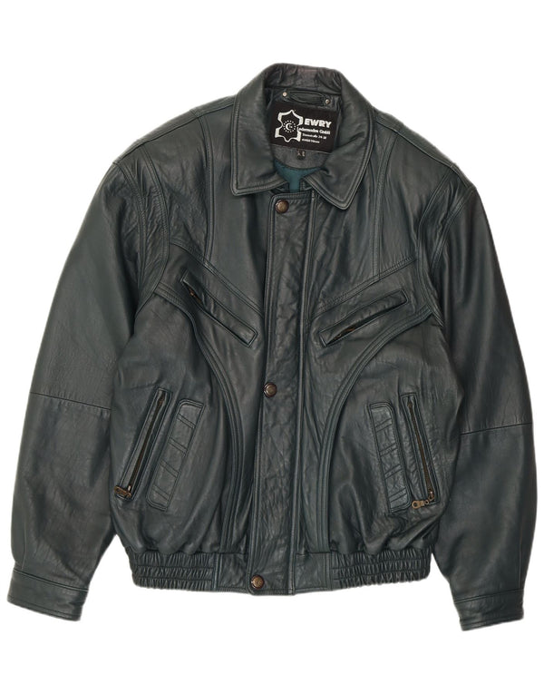VINTAGE Mens Leather Jacket EU 56 3XL Green Leather