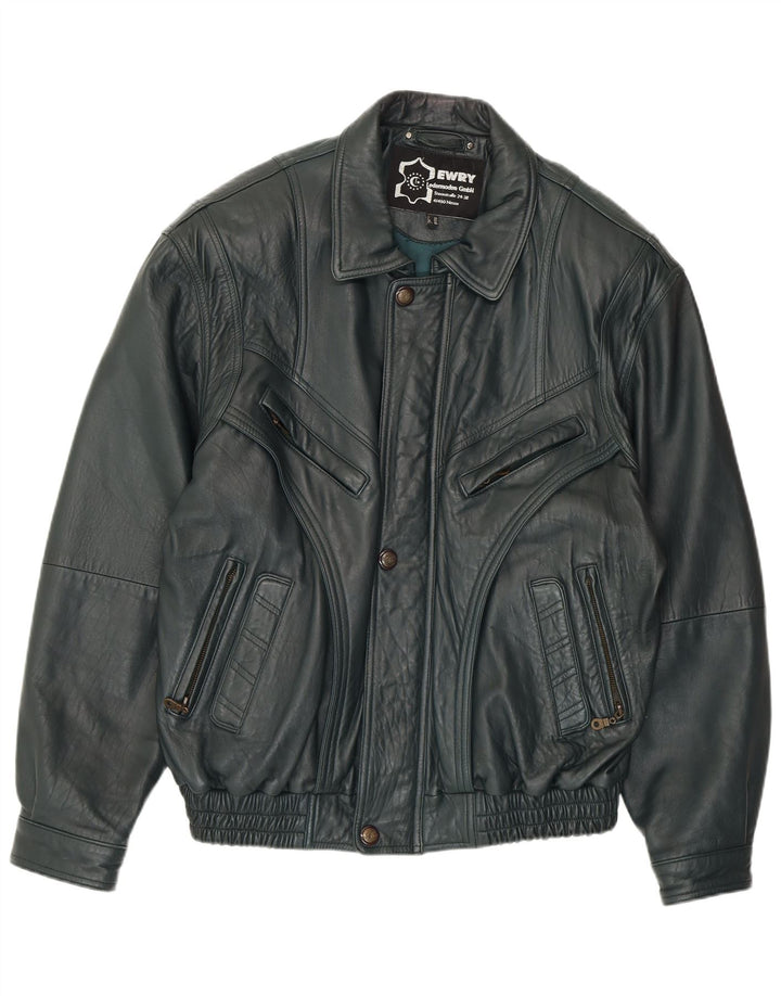 VINTAGE Mens Leather Jacket EU 56 3XL Green Leather