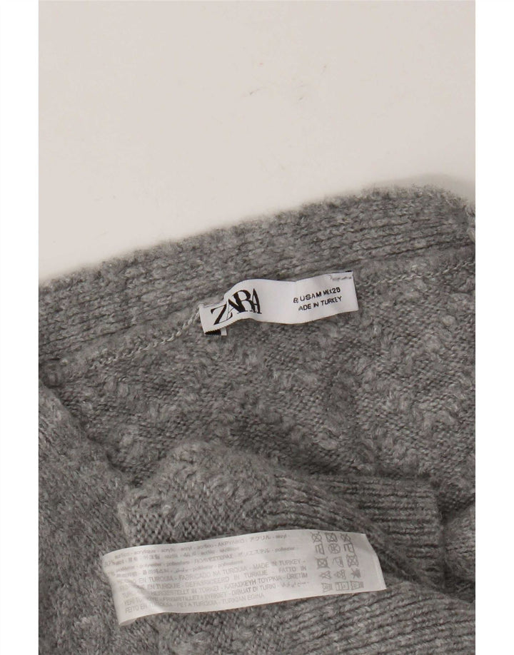 Zara Womens Crop Cardigan Sweater UK 14 Medium Grey Acrylic