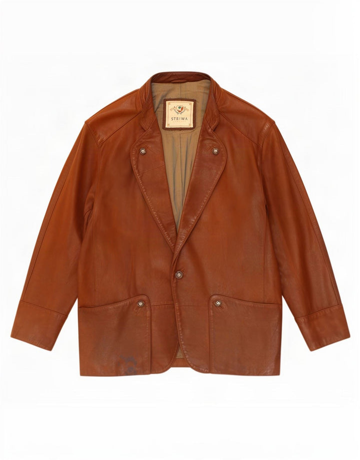Striwa Mens 1 Button Leather Blazer Jacket UK 40 Large Brown