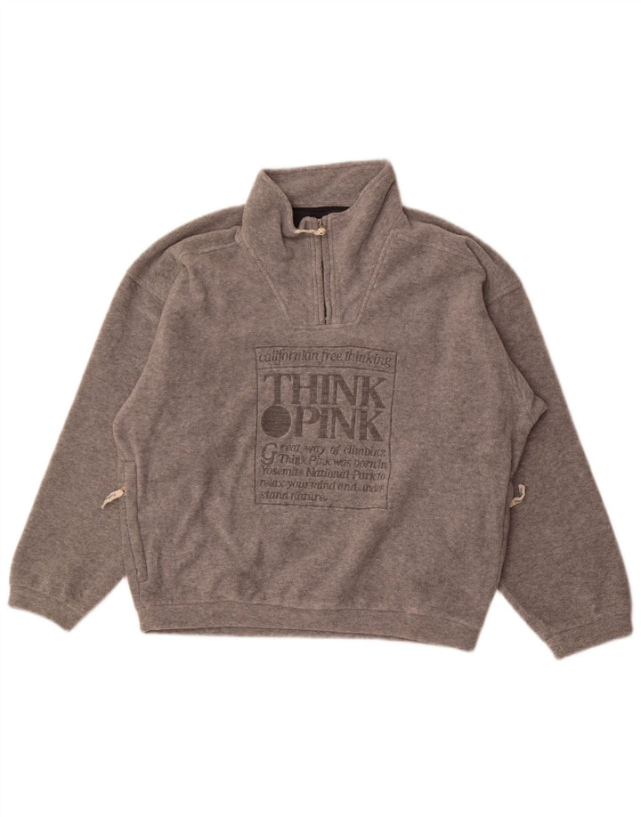 Think Pink Womens Oversized Graphic Fleece Jumper UK 14 Medium Grey Flecked