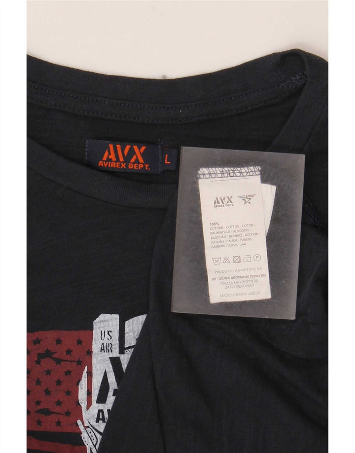 Avirex Mens Graphic T-Shirt Top Large Navy Blue Cotton