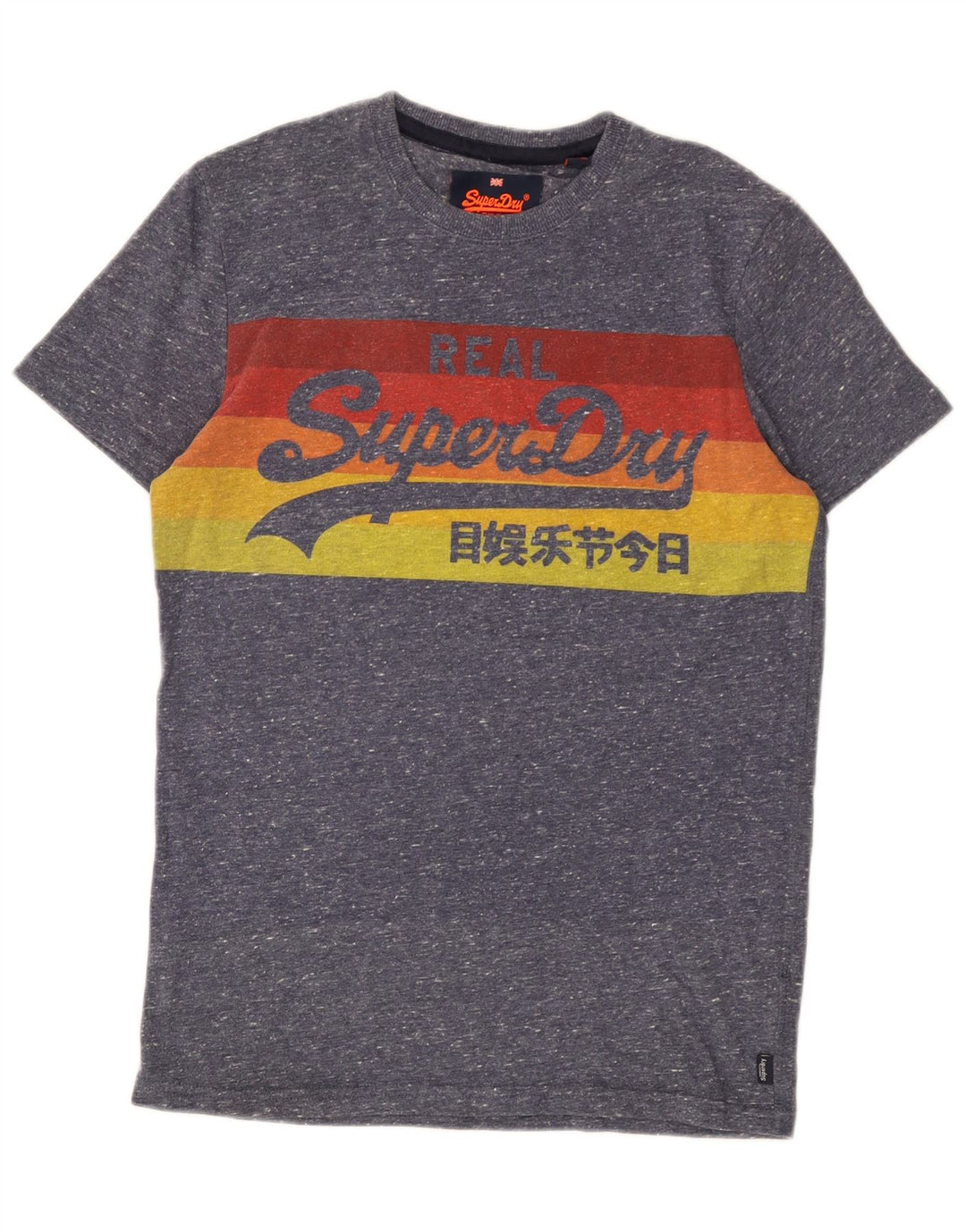 Superdry Mens Graphic T-Shirt Top Small Blue Flecked Cotton