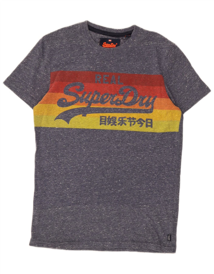 Superdry Mens Graphic T-Shirt Top Small Blue Flecked Cotton