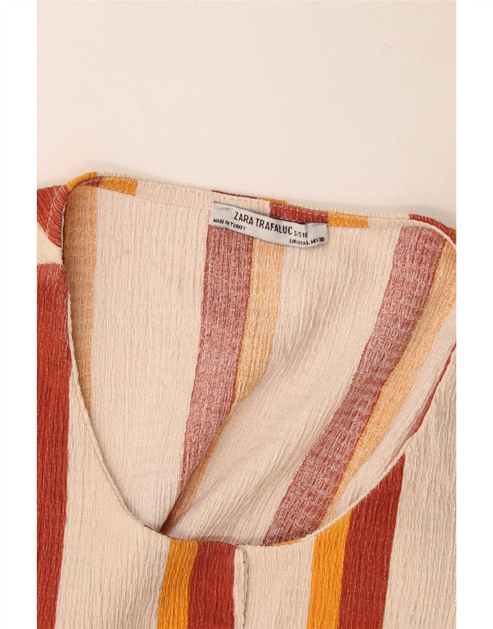 Zara Womens Oversized Blouse Top UK 10 Small Beige Striped