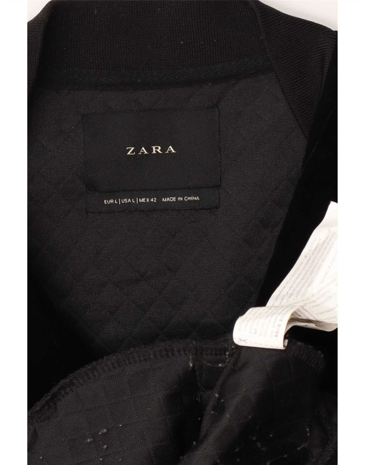 Zara Mens Bomber Jacket UK 40 Large Black Polyester