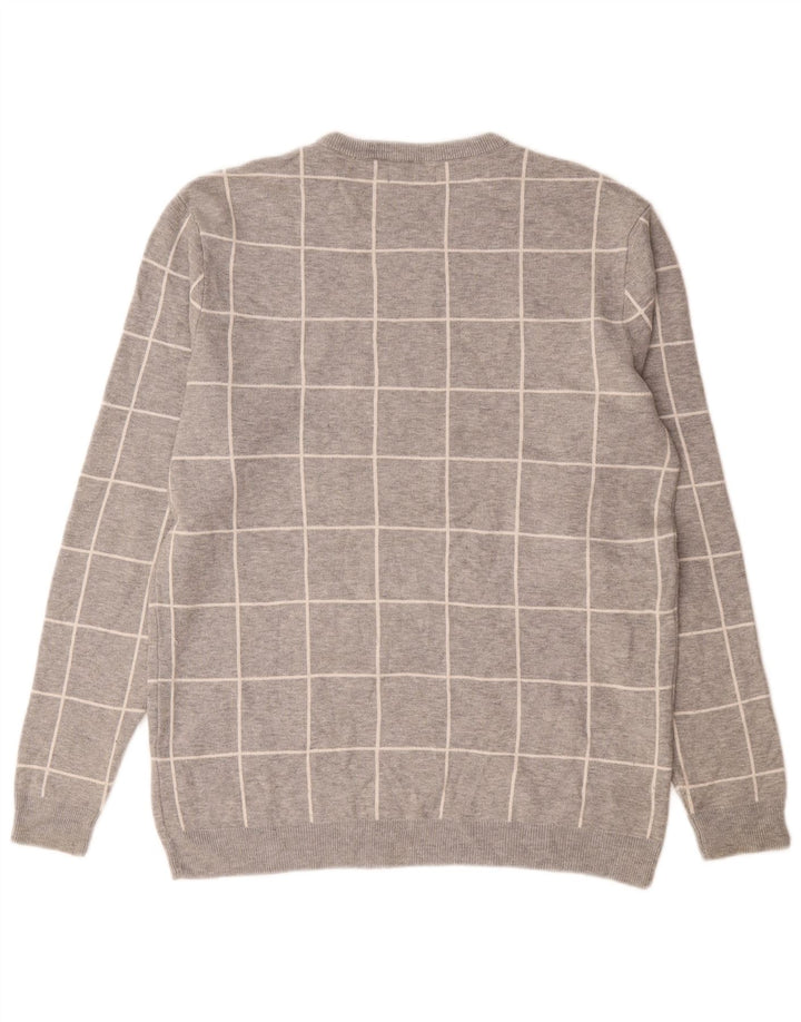 Zara Mens Crew Neck Jumper Sweater XL Grey Check Nylon