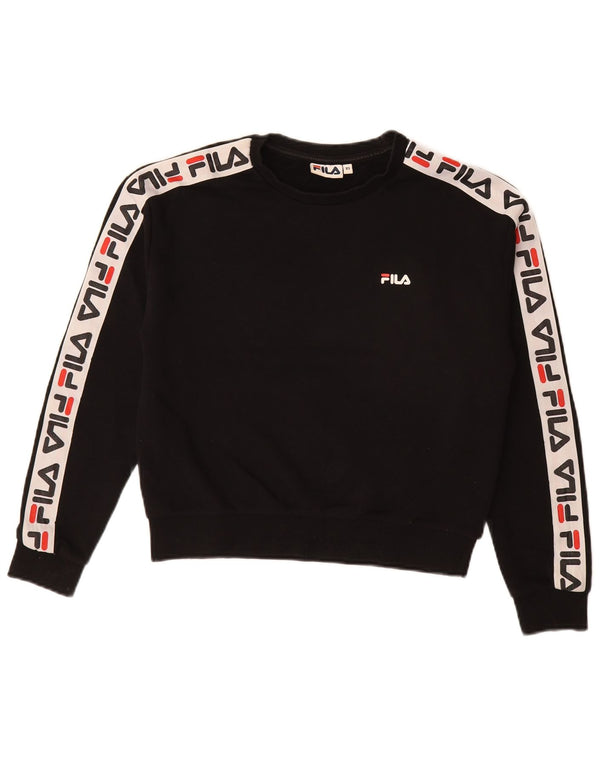 FILA Womens Graphic Oversized Sweatshirt Jumper UK 6 XS Black Colourblock