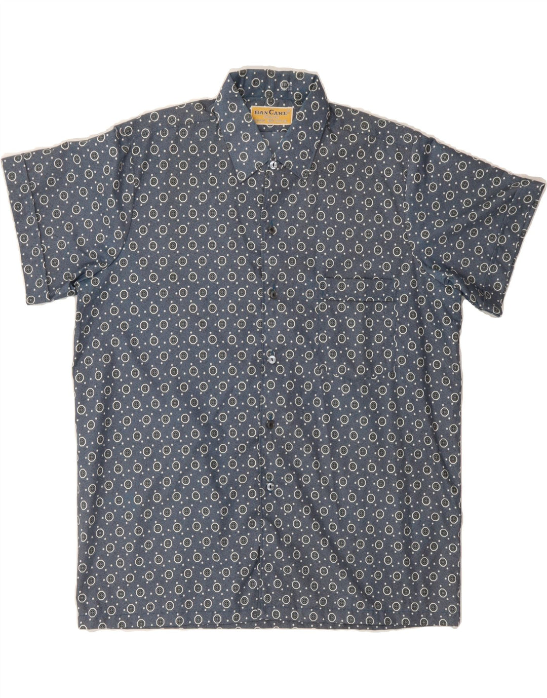 VINTAGE Mens Abstract Pattern Short Sleeve Shirt Medium Blue Vintage Vintage and Second-Hand Vintage from Messina Hembry 