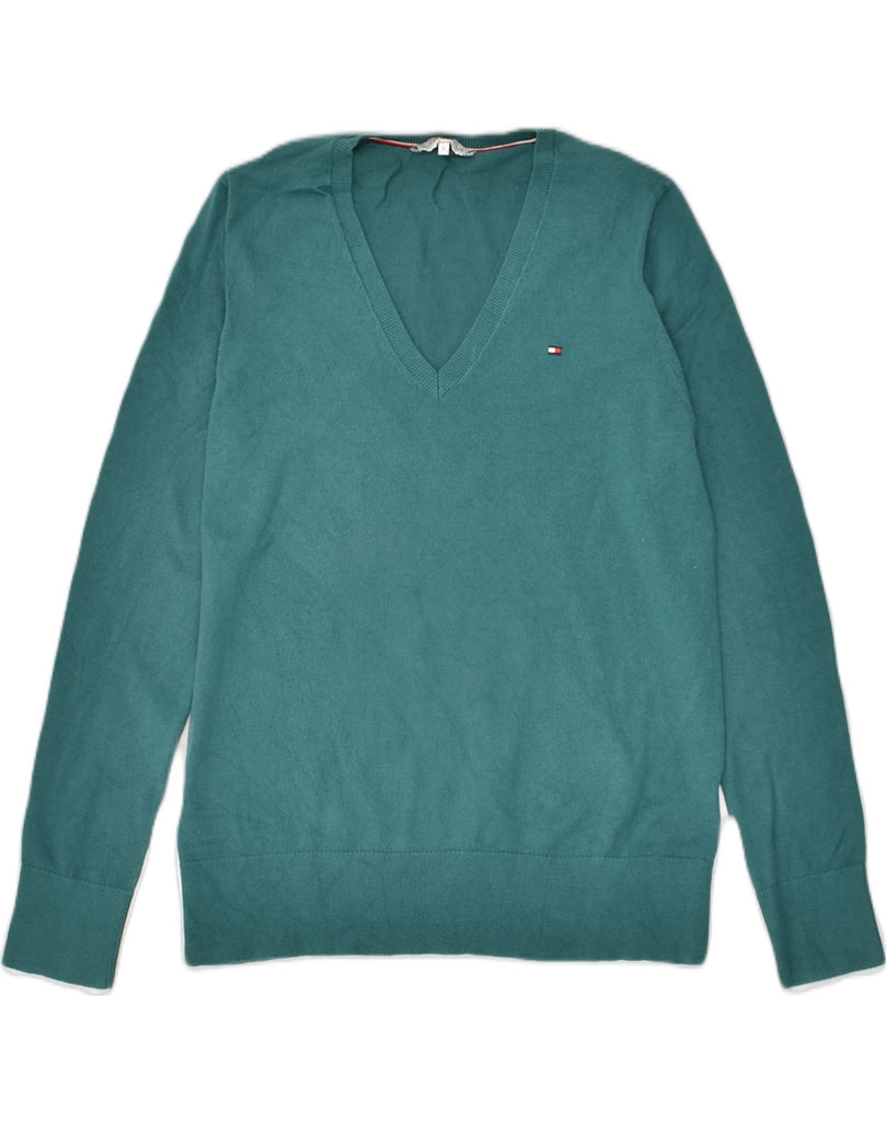 TOMMY HILFIGER Mens V-Neck Jumper Sweater Small Turquoise Cotton | Vintage Tommy Hilfiger | Thrift | Second-Hand Tommy Hilfiger | Used Clothing | Messina Hembry 