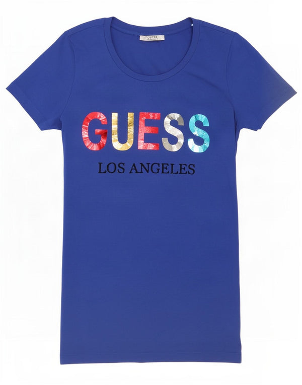 Guess Womens Graphic T-Shirt Top UK 8 Small Blue