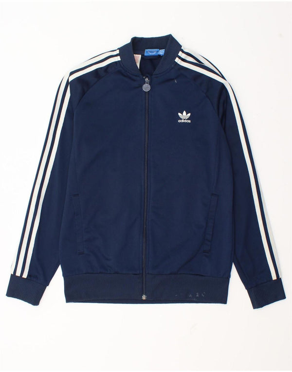 Adidas Boys Tracksuit Top Jacket 13-14 Years Navy Blue Polyester