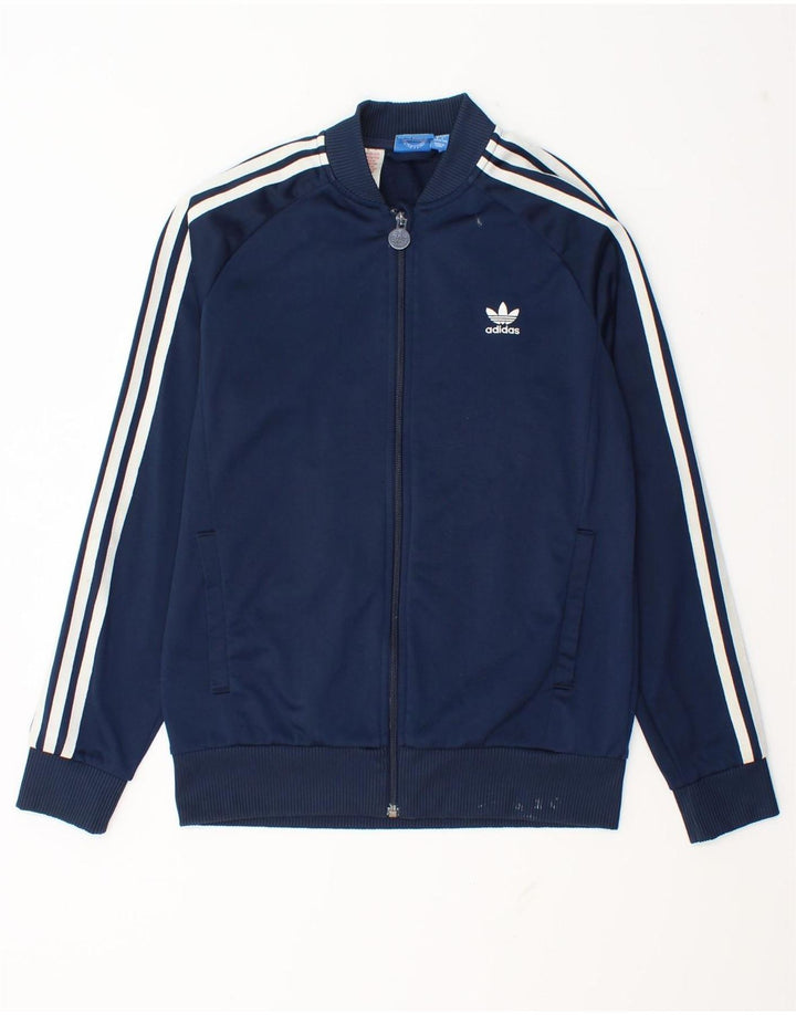 Adidas Boys Tracksuit Top Jacket 13-14 Years Navy Blue Polyester