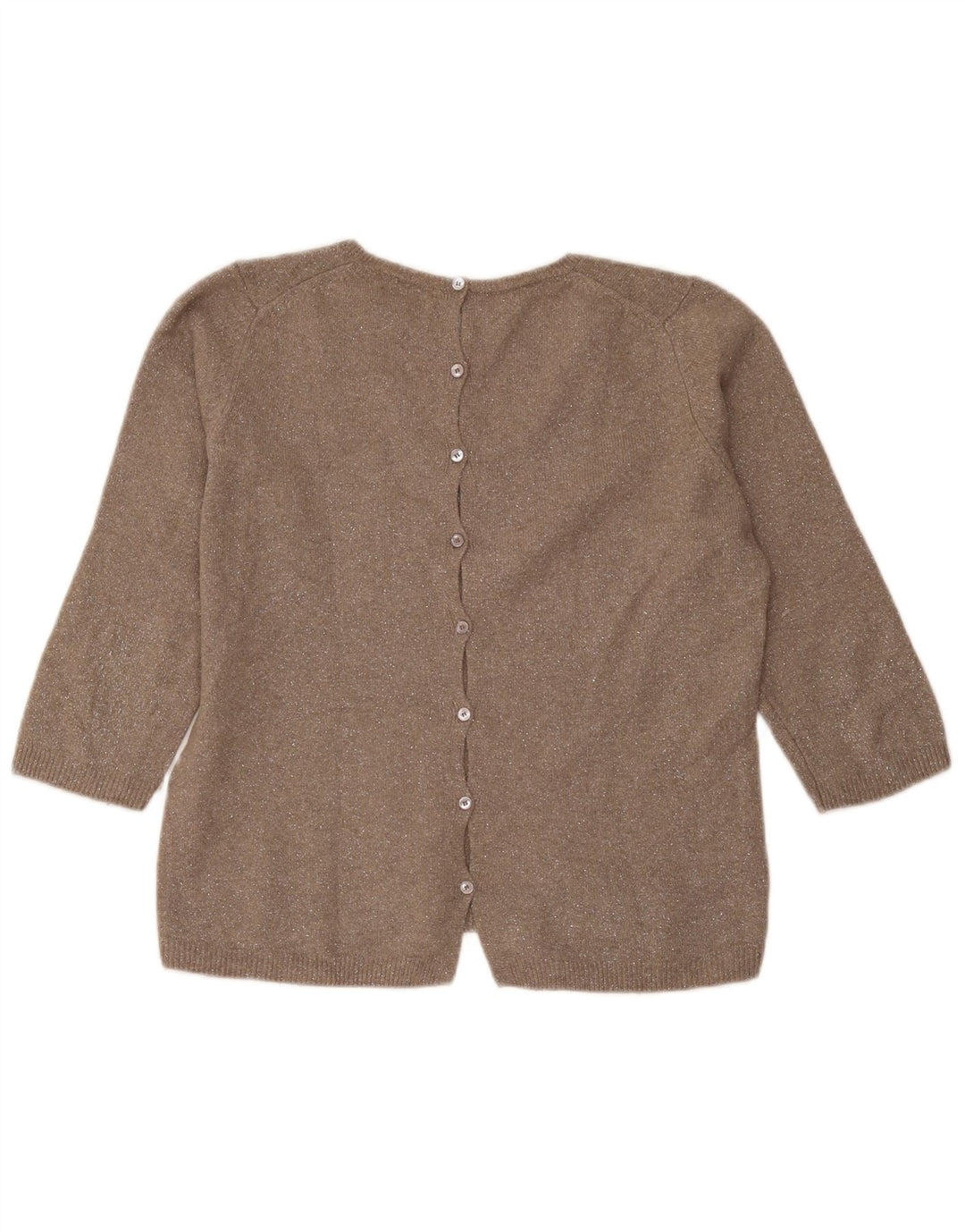 Massimo Dutti Womens 3/4 Sleeve V-Neck Jumper Sweater UK 14 Medium Brown