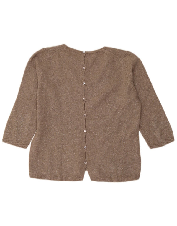 Massimo Dutti Womens 3/4 Sleeve V-Neck Jumper Sweater UK 14 Medium Brown