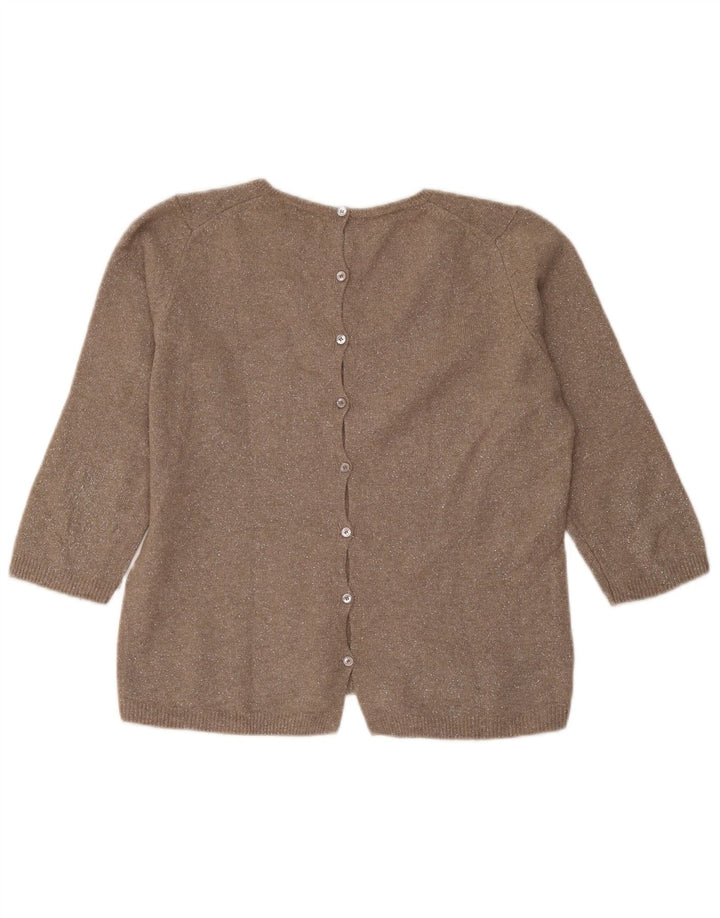 Massimo Dutti Womens 3/4 Sleeve V-Neck Jumper Sweater UK 14 Medium Brown