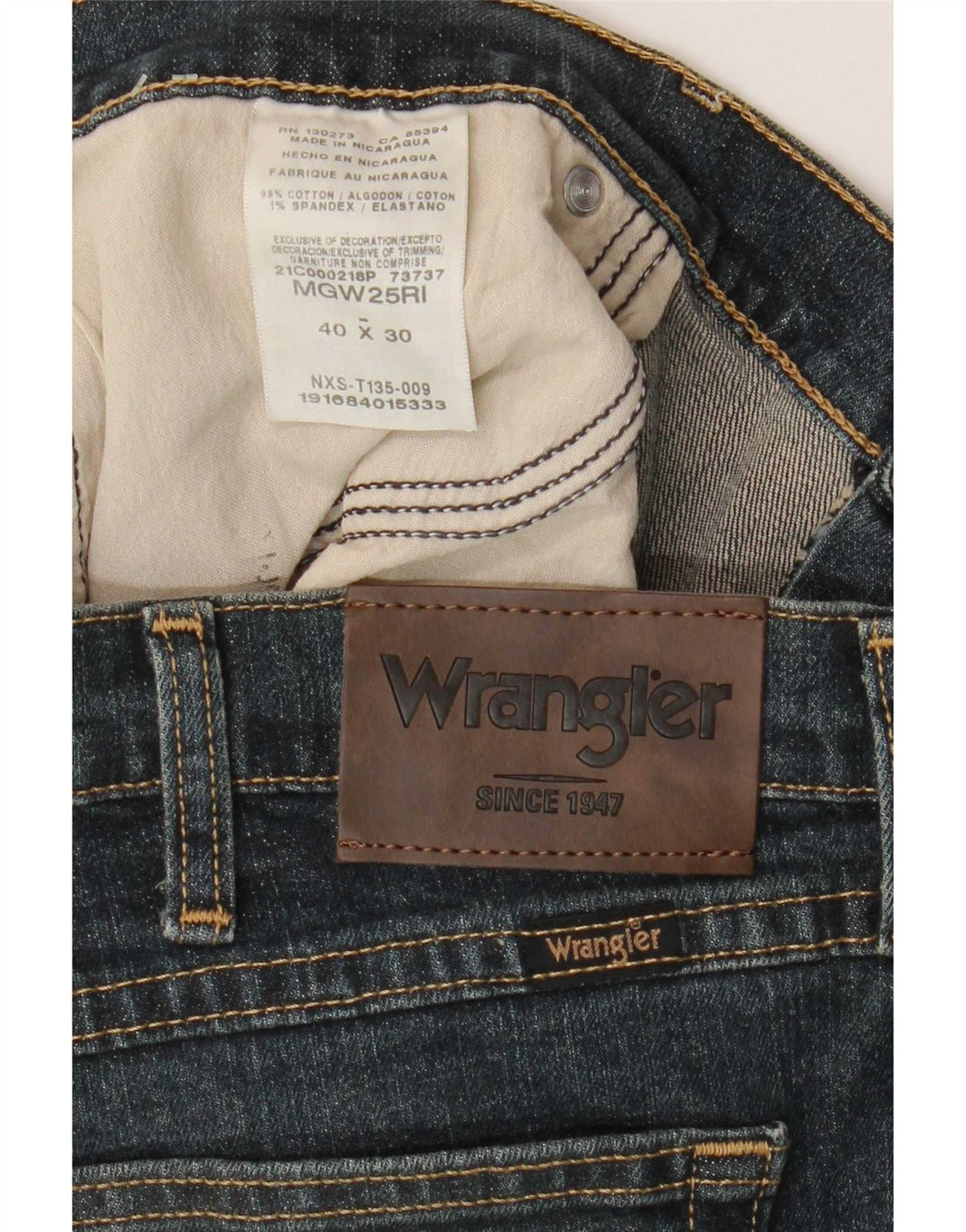 Wrangler Mens Regular Fit Straight Jeans W40 L30 Blue Cotton