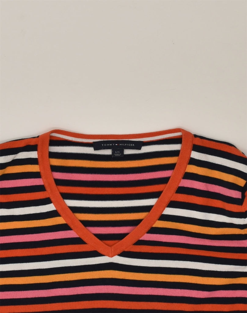 TOMMY HILFIGER Womens V-Neck Jumper Sweater UK 14 Large Multicoloured | Vintage Tommy Hilfiger | Thrift | Second-Hand Tommy Hilfiger | Used Clothing | Messina Hembry 