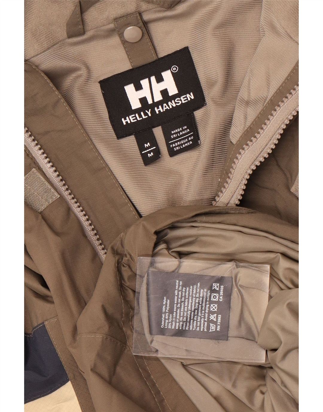Helly Hansen Mens Hooded Rain Jacket UK 38 Medium Brown Colourblock Nylon
