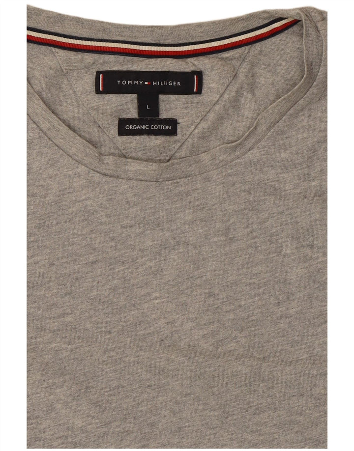 Tommy Hilfiger Mens Graphic Top Long Sleeve Large Grey Flecked Cotton